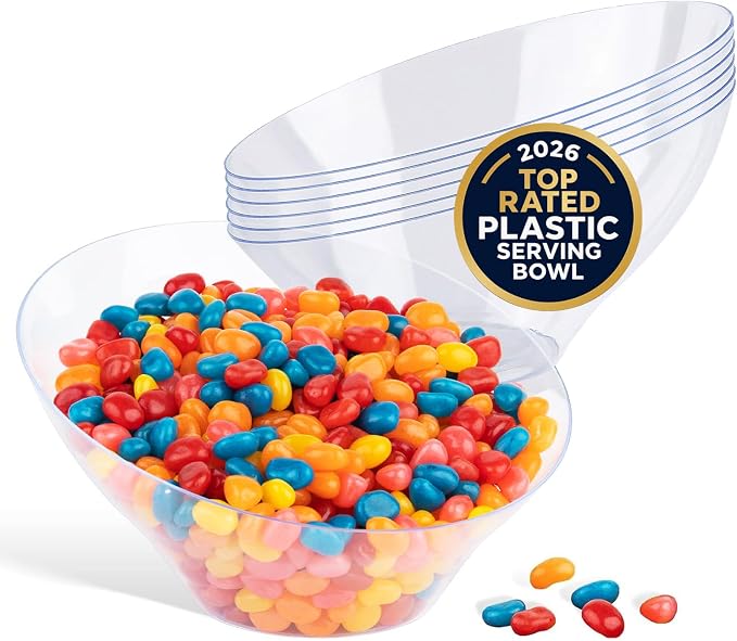 Stock Your Home 20oz Clear Plastic Serving Bowls (6 Pack) – Disposable Medium Snack & Candy Bowls for Parties, Buffet, Chips, Popcorn & Salad Bar