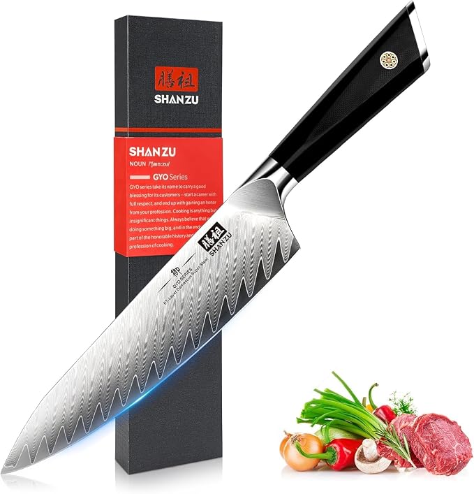 SHAN ZU Damascus Chef Knife 8 inch, 67-Layer High Carbon Steel | Ultra Sharp Japanese Chef Knife,Professional Kitchen Utility Knives with G10 Ergonomic Handle Cooking Knife with Gift Box
