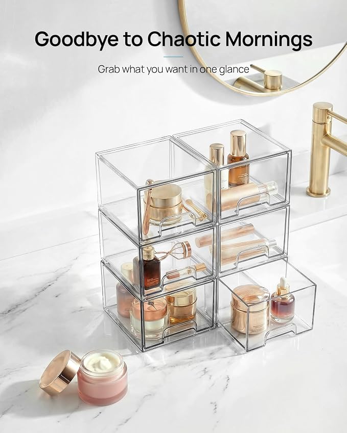 Vtopmart 2 Pack Small Clear Stackable Storage Drawers,Acrylic Bathroom Makeup Organizer,Plastic Storage Bins for Vanity, Undersink, Kitchen Cabinets, Pantry, Home Organization | Hair accessories, Bathroom Makeup Accessorie Organizer, Plastic Bins For D...