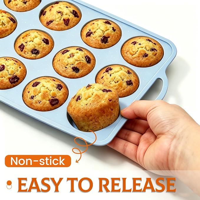 Silicone Muffin Pan, Metal Frame Regular Cupcake Pan Silicone Molds 12 Cups | 2.8 Inch, with Handle, BPA Free, Nonstick, Oven Dishwasher Safe, Food-Grade Silicone, Heat-resistant: -104°F to 446°F, 1 Pc