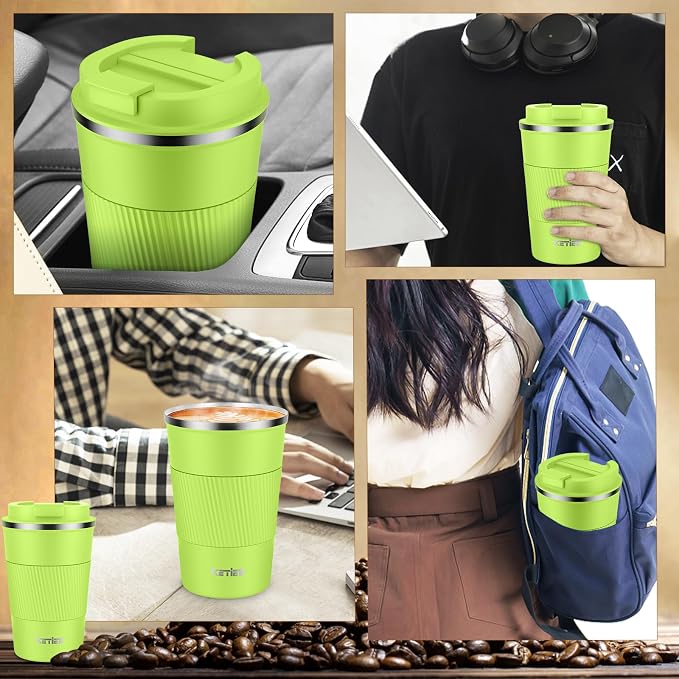 KETIEE Coffee Mug 12oz, Insulated Travel Mug with Leakproof Lid, Double Wall Vacuum Travel Coffee Mug Stainless Steel Reusable Coffee Cup for Hot and Iced Coffee Tea Water (Green) | Double Wall Vacuum Travel Coffee Mug Stainless Steel Reusable Coffee C...