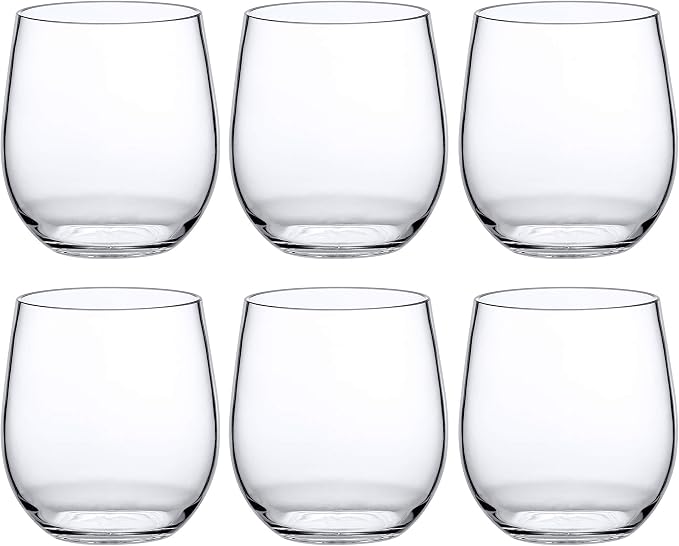 Amazing Abby - Cindy - 14-Ounce Unbreakable Tritan Wine Glasses (Set of 6), Plastic Stemless Wine Tumblers, Reusable, BPA-Free, Dishwasher-Safe, Perfect for Poolside, Outdoors, Camping, and More