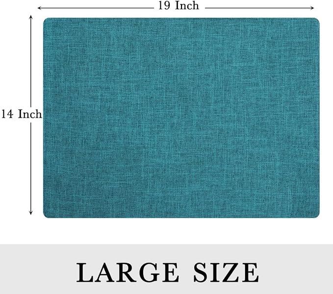 Faux Cotton Linen Placemats Set of 6, Cloth Washable Farmhouse Dining Table Mats for Indoors & Outdoors, Easy to Clean, Teal, 13 x 19 Inch