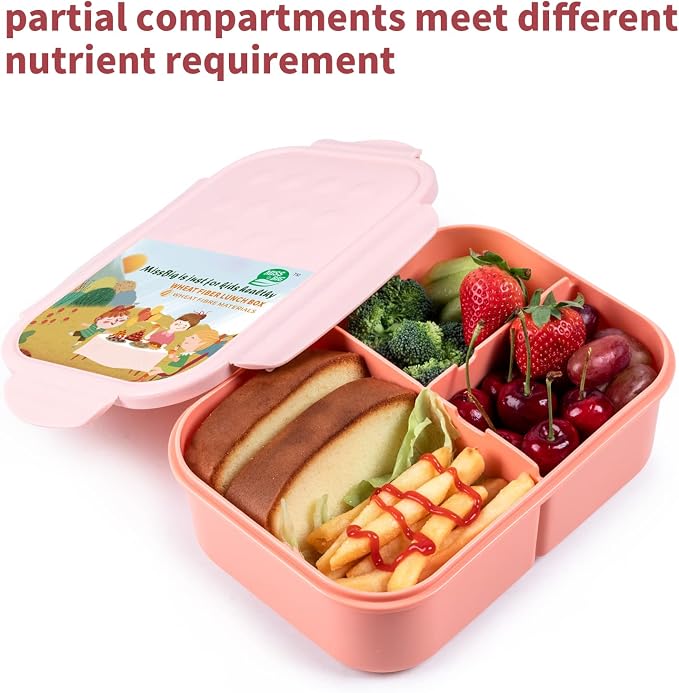 MISS BIG® Large Bento Lunch Box for Adults, 1900ml, 3 Compartments, Pink | Pink 1900ml large lunch box for adults, work meals, office meal prep, picnic, road trip, and travel.