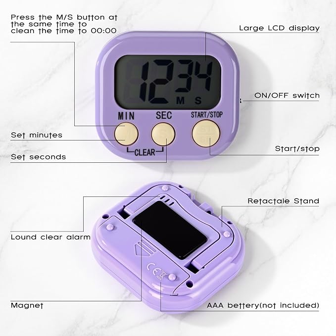 Weewooday 24 Pcs Digital Kitchen Timer Magnetic Timer Bulk On/Off Switch Minute Second Count up Countdown Loud Alarm for Exercise Cook Baking (Macaron Colors)