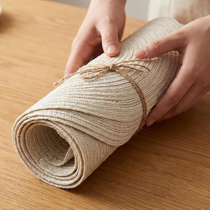 FunWheat Round Braided Placemats Set of 6 Easy Clean Place mats for Dining Tables Woven Heat Resistant Washable Table Mats 15 inches(Beige)