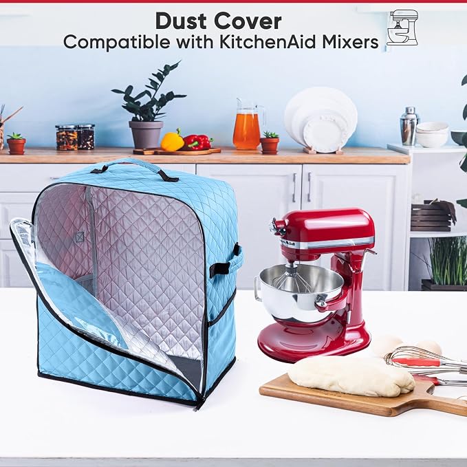 BAGSPRITE Stand Mixer Cover with Appliance Sliders Base Compatible with KitchenAid Mixer-Storage Bag for 4.5/5 Quart with Pockets for Kitchen Aid Accessories and Attachments
