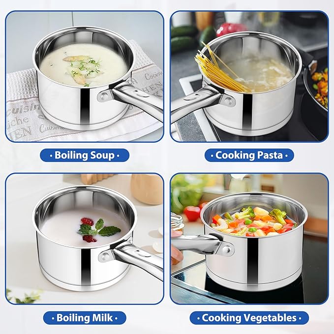 TeamFar 3 qt Saucepan, Stainless Steel Small Sauce Milk Pan with Lid | with Tri-ply Bottom for Cooking/Boiling/Stewing, For Induction/Gas/Electric, Non-Toxic & Heavy Duty, Dishwasher Safe