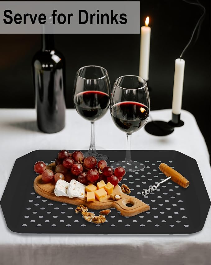 Czlizdyt Non Slip Serving Tray with Handles, Food Trays for Eating on Couch | Lap Trays for Breakfast Dinner Snack Fruit Appetizers Beverage, Rectangular, Set of 2, Black