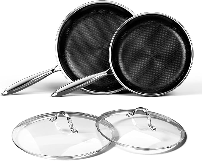 Innerwell Nonstick Titanium Ceramics Stainless Steel Frying Pan Set 10"/12" | Non Stick Egg Omelet Cooking Pan Set, Stay Cool Handle, Induction & Oven Safe, PFAS/PFOA/PTFE Free
