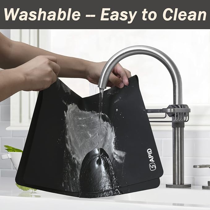 1.5MM Extra Thick Placemats Large Silicone Mat Heat Resistant Table Mat | 28" x 20" Kitchen Countertop Protector, Washable Place Mats Silicone Mats for Kitchen Counter Mat Table Mat, Black, Sapid