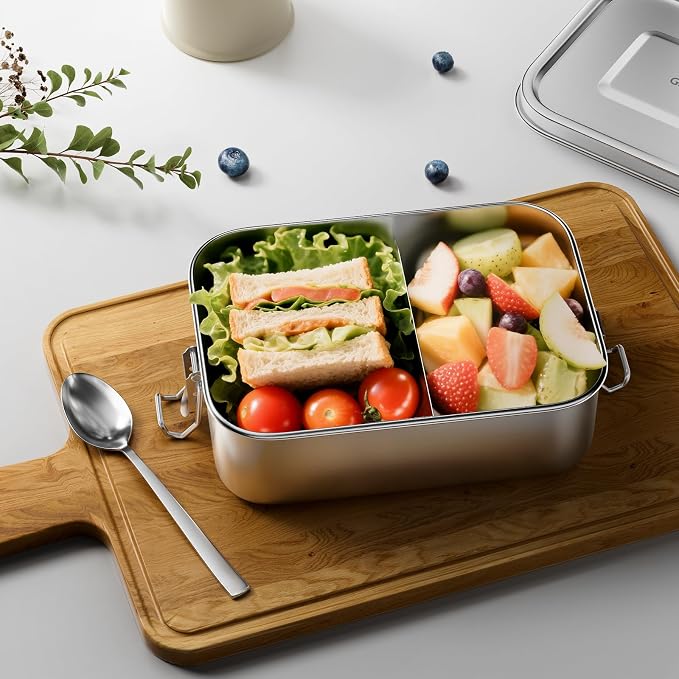 G.a HOMEFAVOR Stainless Steel Bento Lunch Box, 800 ml/27 oz | Leak-Proof, Dishwasher Safe, BPA-Free, with Lock Clips, Meal Prep, for Adults