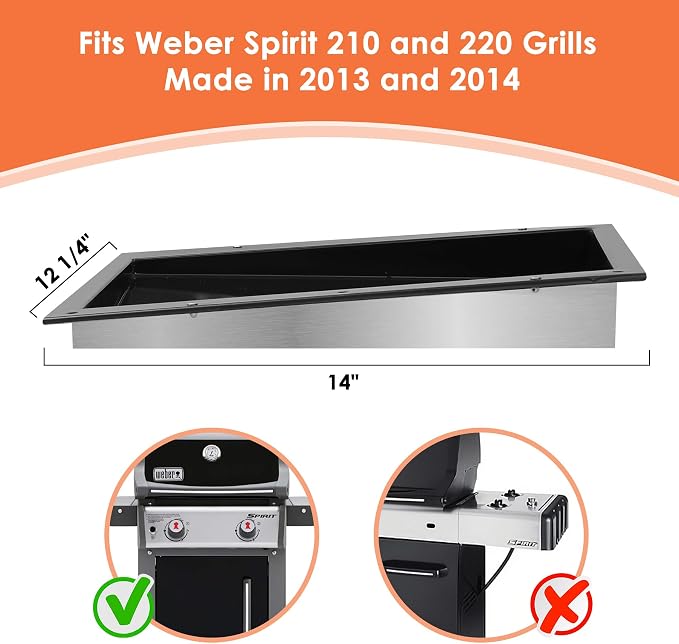 69803 Grease Tray for Weber Spirit 210 and 220 (2013 and 2014) | Drip Pan Tray for Spirit S210 S215 S220 E210 E215 E220, Spirit 2 Burner Grills, Grease Tray for Weber 69803