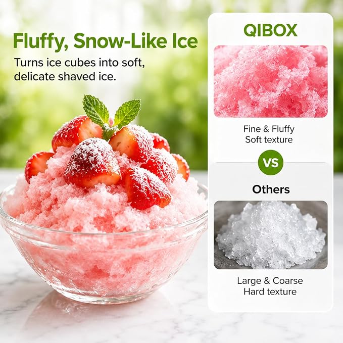 QIBOX 2-in-1 Snow Cone Machine & Smoothie Blender | 700W Electric Ice Shaver for Home Kitchen | Perfect for Kids' Birthday Parties, Summer BBQs & Daily Breakfast Smoothies