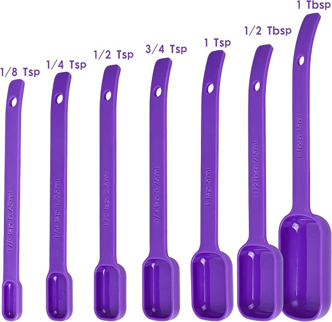 Plastic Measuring Cups and Spoons Set 15, Purple Dry & Liquid 7 Measuring Cups & 7 Measuring Spoons with Leveler, Metric & US Kitchen Measure Cups Spoons for Cooking & Baking