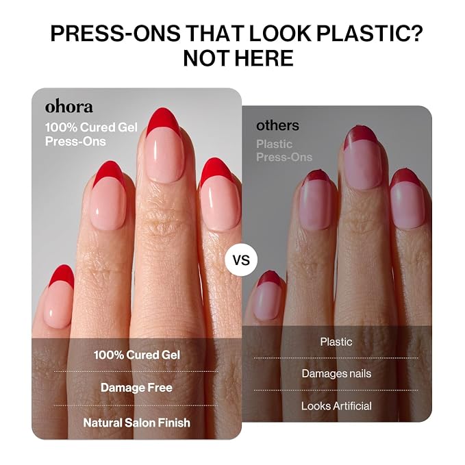 ohora Gel Press On Nails | Beige, Ombre, Medium Oval | Blush Beige | Salon-Quality, 100% Real Gel, No UV Lamp, No Glue, Non-Toxic | 15 Sizes, 30 Tips | Long Lasting press ons, K beauty nails