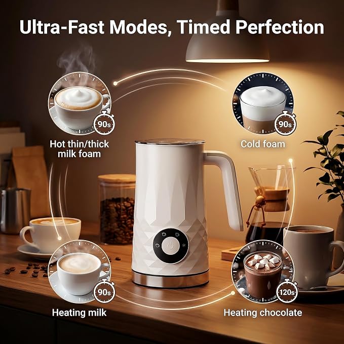 COFUN Milk Frother, 4-in-1 Electric Milk Frother and Steamer | 11.8oz Automatic Hot & Cold Foam Maker, Dishwasher Safe, Quiet Operation for Coffee, Latte, Cappuccino, Hot Chocolate (White)