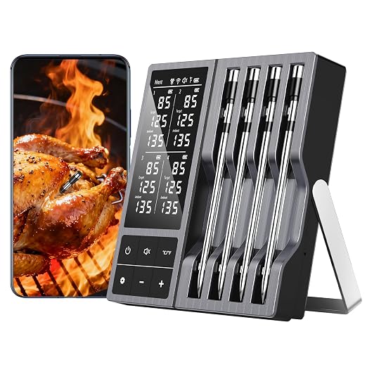 Bluetooth Wireless Meat Thermometer Digital for BBQ Grill Smoker | Instant Read Food Cooking Thermometer with Standalone Base, NIST Certified Accuracy for Air Fryer