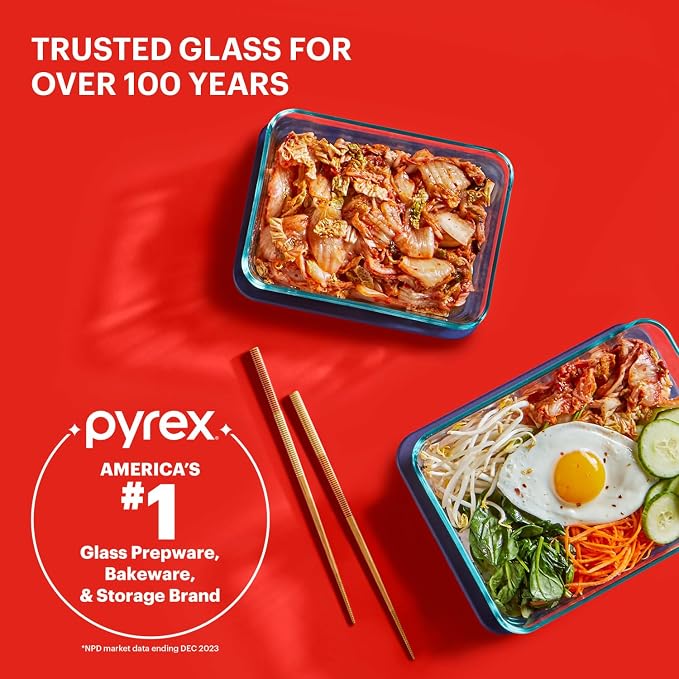 Pyrex Simply Store (7-Pack) Glass Food Storage Containers Set | Meal prep containers (1, 2, 4 & 7 cup) with BPA-free plastic lids, microwave & dishwasher safe