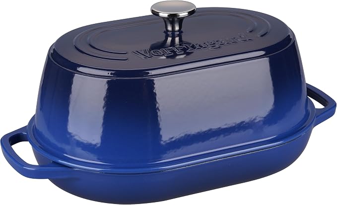 Enameled Cast Iron Dutch Oven Pot with Dome Lid, Oval Bread Oven for Homemade Sourdough Bread Baking, Oven Safe up to 500°F, 6 Quart, Blue