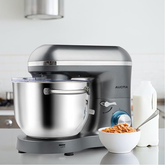Aucma Stand Mixer,6.5-QT 660W 6-Speed Tilt-Head Food Mixer, Kitchen Electric Mixer with Dough Hook, Wire Whip & Beater (Gray, 6.5QT)
