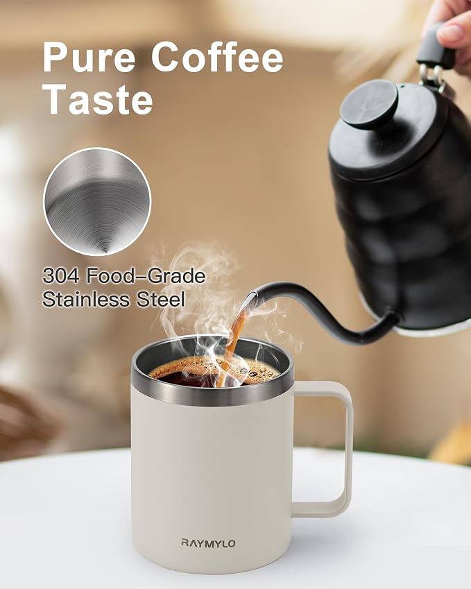 RAYMYLO Insulated Travel Coffee Mug with Handle, Coffee Tumbler Cup 12oz | Detachable Lid for Thoroughly Clean, Thermal Cup with Double-Wall Stainless Steel Vacuum Insulation, Spill Proof & BPA Free