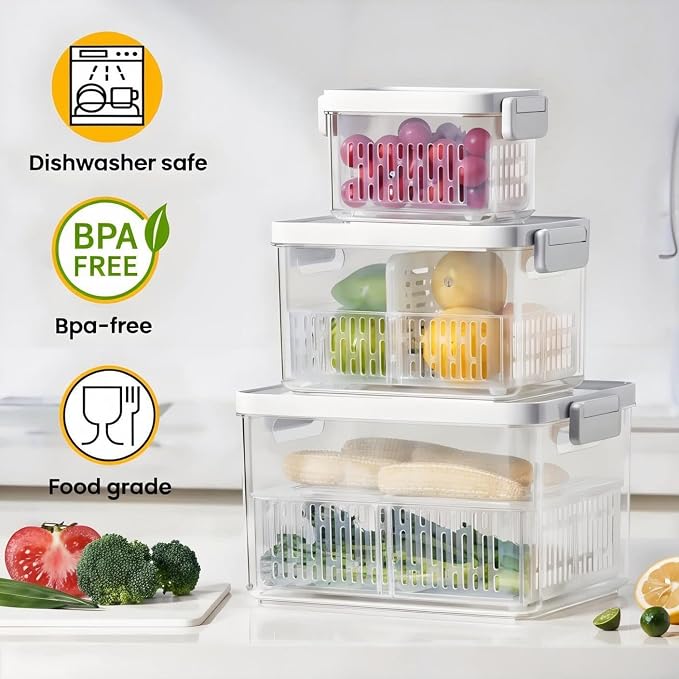 Produce Saver, Fruit Storage Containers Produce Containers Berry Containers with Colanders, 3.8 Cup