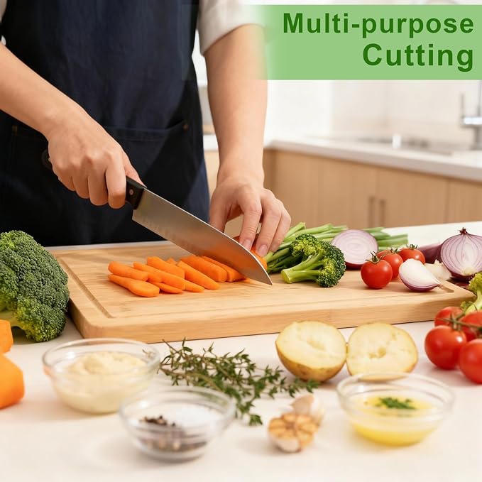 Bamboo Cutting Board, Wood Chopping Board with Juice Groove and Handle, 12×9 Inch Lightweight Kitchen Cutting Board for Fruit, Vegetables, Bread, Cheese, Snacks, Meat, BBQ, and Serving
