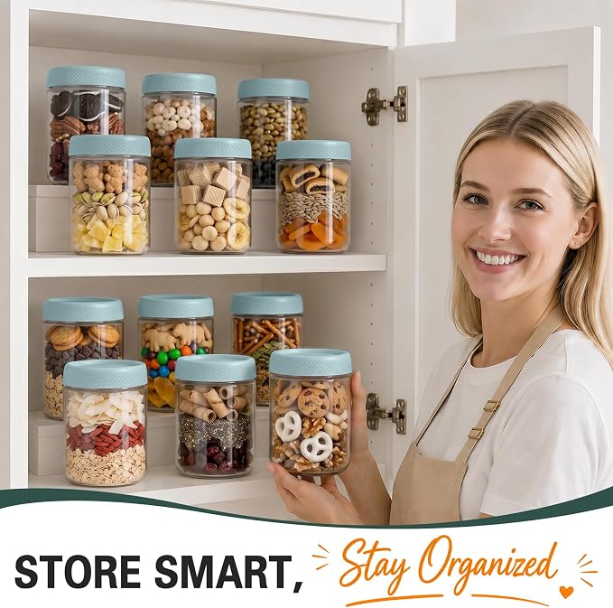 16 oz Glass Jars with Airtight Lid, Overnight Oats Container, Mason Jars | 6 Pack Parfait Cup With Lids for Breakfast, Clear Glass Jars for Storage, Sugar, Prep Meal, Food, Pudding, Spices, Blue