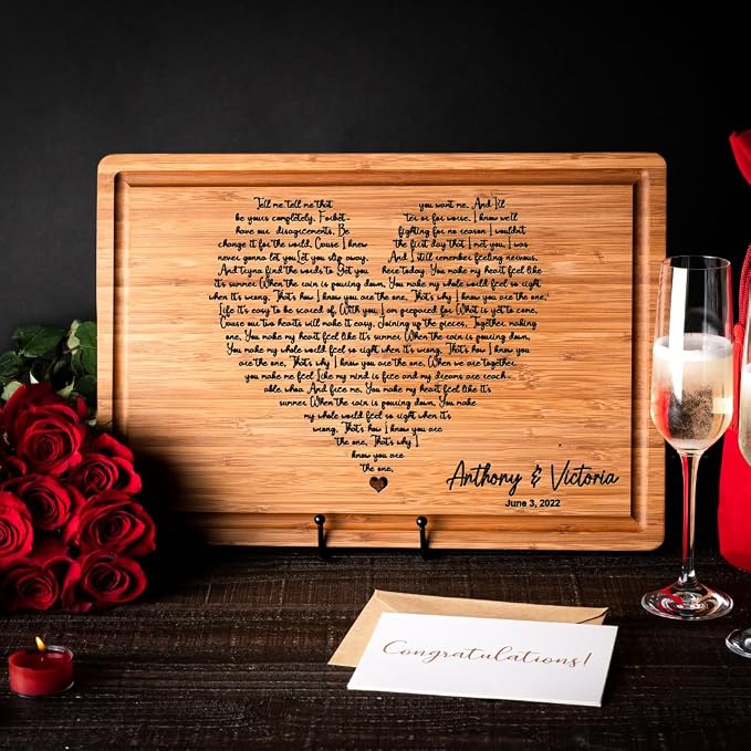 Personalized Cutting Board Wedding Heart Song Lyrics Couple Gifts - Anniversary Customized Romantic Gift for Her - For Him, For Husband, For Wife