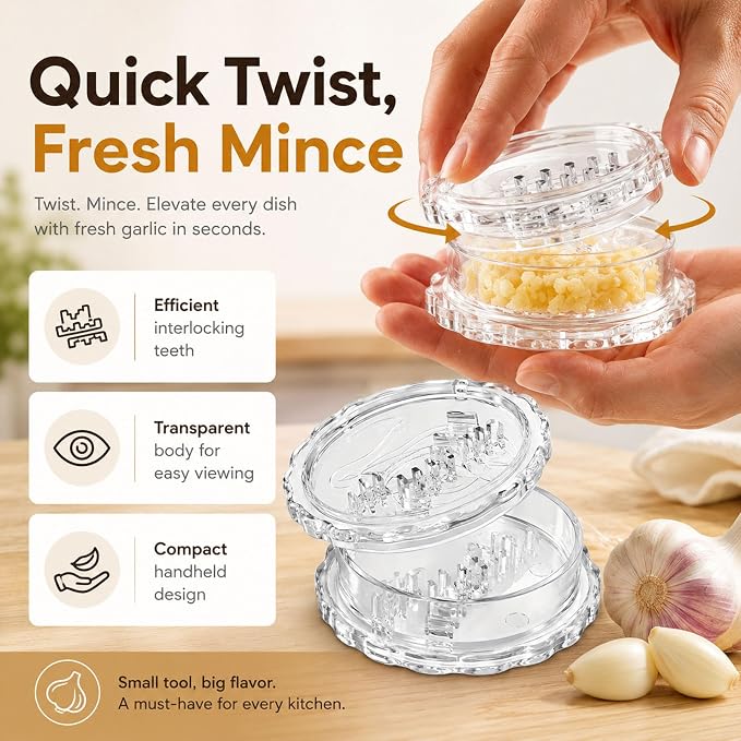 2PCS Clear Manual Garlic Twister and Ginger Mincer Tool, Manual Garlic Twister and Mincer, Garlic Crusher, Garlic Grinder, Compact Garlic Mincer Tool, Ginger, Herbs (Bule-3PCS)