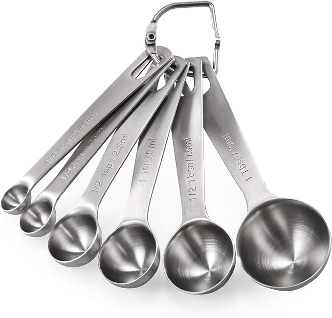 Measuring Spoons: U-Taste 18/8 Stainless Steel Measuring Spoons Set of 6 Piece: 1/8 tsp, 1/4 tsp, 1/2 tsp, 1 tsp, 1/2 tbsp & 1 tbsp Dry and Liquid Ingredients | Kitchen Metal Measure Set, Metric & US Measurements, 1/8tsp, 1/4tsp, 1/2tsp, 1tsp, 1/2tbsp,...