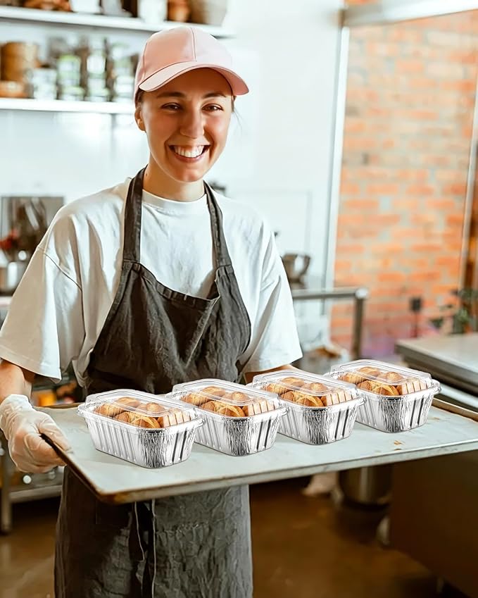 20 Pack 1 Lb Aluminum Loaf Pans with Lids - 6x3.5x2 Mini Loaf Pan, Small Disposable Tin Foil Baking Pans for Baked Bread, Cakes, Meat, Loaves