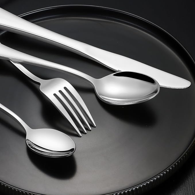 40-Piece Silverware Set, CXJY Stainless Steel Flatware Cutlery Set Service for 8, Utensils Include Knife Fork Spoon, Mirror Polished, Dishwasher Safe