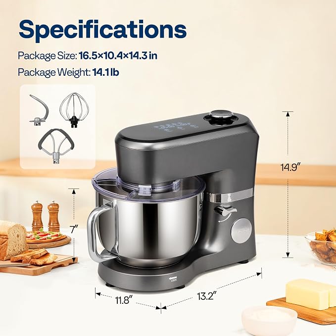 VIVOHOME Stand Mixer with Dough Proofing, 6-Quart Tilt-Head Mixer, Gray | One-Touch Programs, Adjustable Temperature & Time, Flex Edge Beater, Dough Hook, Whisk, Stainless Steel Bowl, Splash Guard