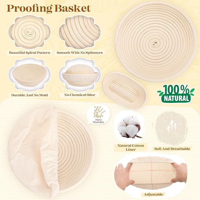 Sourdough Starter Kit Complete Set with Dutch Oven and Scale | 9" Round & 10" Oval Proofing Baskets, Sourdough Bread Baking Supplies, Beginner Kit Gifts for Bakers Women Wife Mom