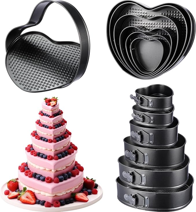 Zhehao 6 Pcs Heart Shaped Cake Pans Heart Springform Cake Mold Cheesecake Nonstick Baking Pans with Removable Bottom Leakproof Deep Wedding Baking Pan for Guests Wedding Day Birthday Family Couples