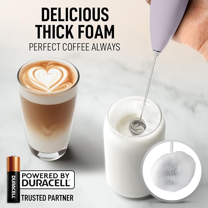 Zulay Kitchen Powerful Milk Frother Wand With Duracell Batteries - Ultra Fast Handheld Drink Mixer - Electric Whisk Foam Maker for Coffee, Lattes, Cappuccino & Matcha - Double Whisk - Cloud