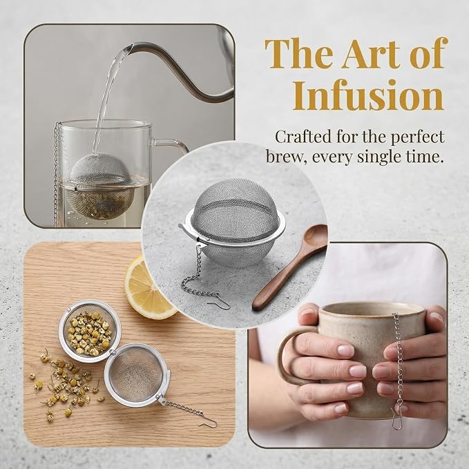 8Pcs 304 Stainless Steel Mesh Tea Ball for Loose Leaf Tea | Tea Strainer Infuser Filter with Long Chain for All Cups, Reusable Tea Diffuser for Herbal Tea & Spices Keep Flavors Separate