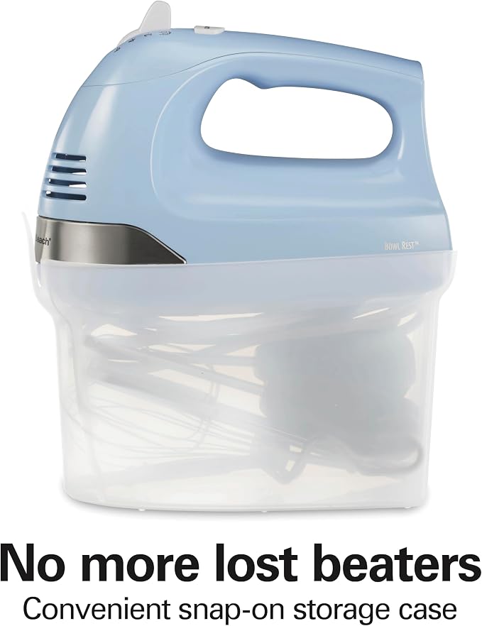 Hamilton Beach 6-Speed Electric Hand Mixer with Whisk,Dough Hooks and Easy Clean Beaters,Powerful 275 Watt Motor,Snap-On Storage Case,Blue,(Pack of 2)