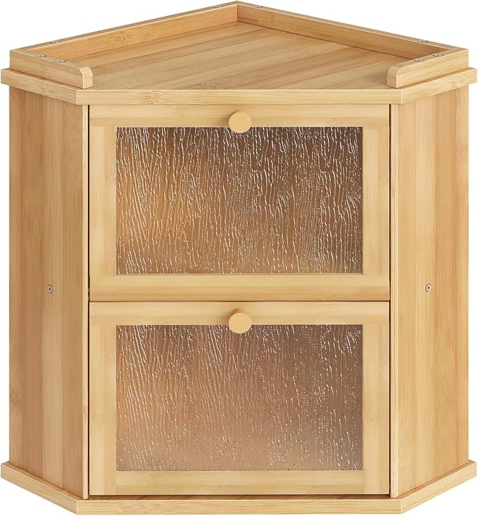 HOOBRO Bread Box, Corner Bread Box for Kitchen Countertop, 2-Tier Bamboo Bread Box, Food Storage Box, Bread Storage Container with Shelf, Bread Bin for Kitchen, Dining Room, Natural YL19MB01
