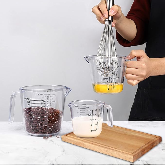 -BINGBING- Measuring Cups Set, Liquid Measuring Cups For 3 For Kitchen | BPA Free Plastic Set with Spout Multiple Measurement Scales, Cup, Ml and Oz, (Clear)
