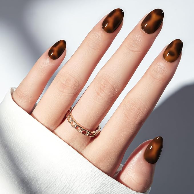 modelones Leopard Print Short Press on Nails, Oval Fake Nails Kit | Press Ons with Nail Glue, Adhesive Tabs, Nail File, Prep Pad, Manicure Stick, 32Pcs 16 Sizes, Fall Women Girl Gift