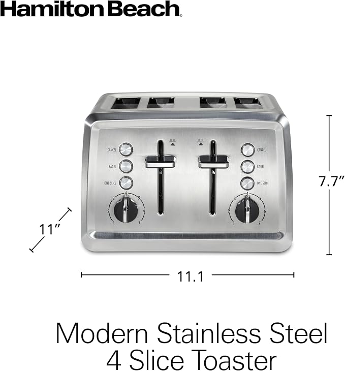 Hamilton Beach 4 Slice Toaster with Extra-Wide Slots, Bagel Setting, Toast Boost, Slide-Out Crumb Tray, Auto-Shutoff & Cancel Button, Stainless Steel (24798) | Browning Control With 7 Shades | Auto Shutoff | Bagel & Cancel Buttons | Toast Boost | Wide ...