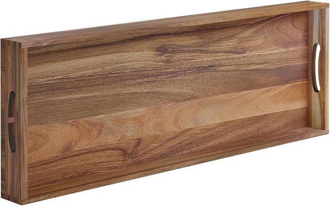 Extra Large Ottoman Tray, 36 x 12 inches Acacia Wood Serving Board | Wooden Serving Tray with Handles, Rectangular Coffee Table Tray, Charcuterie Platter for Meat, Cheese Board, Extra Long 3ft