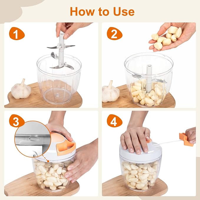 Manual Food Processor Vegetable Chopper, Portable Hand Pull String Garlic Mincer Onion Cutter for Veggies, Ginger, Fruits, Nuts, Herbs, etc., 900ml