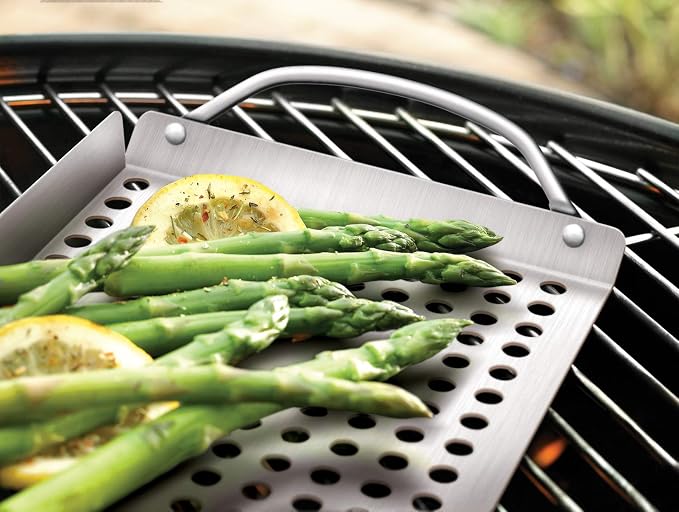 Outset Stainless Steel Grill Topper Grid, Set of 2, 11"x7" & 11"x17" Trays | Stainless Steel Grill Toppers | BBQ Veggie Grill Trays | Easy to Carry | Seafood Grill Tray With Holes | Infuses Flavor