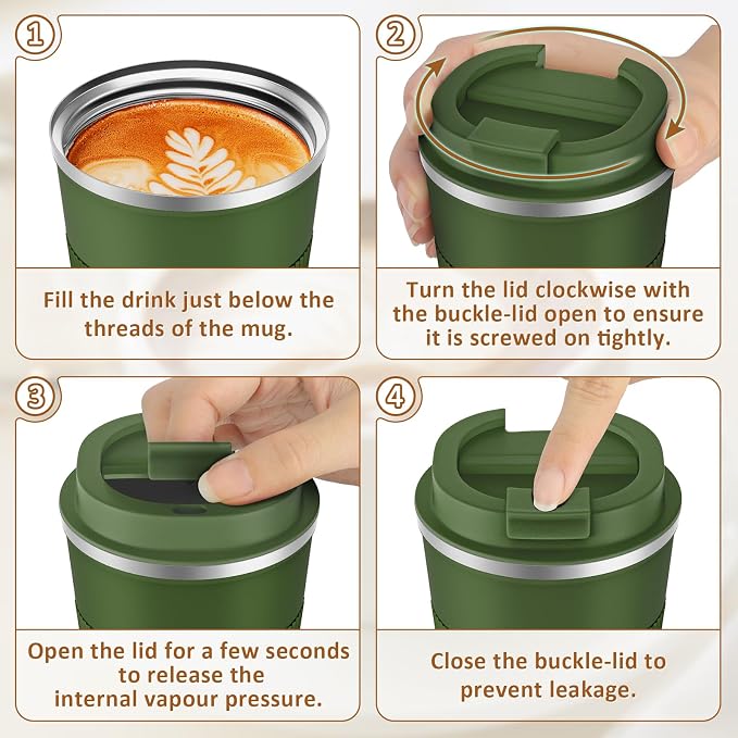 KETIEE Travel Coffee Mug 12oz: Vacuum Insulated Coffee Cup with Leakproof Lid, Coffee Tumbler, Reusable Coffee Cups, Double Wall Stainless Steel Coffee Mug to Go for Hot/Iced Water Tea (Green)