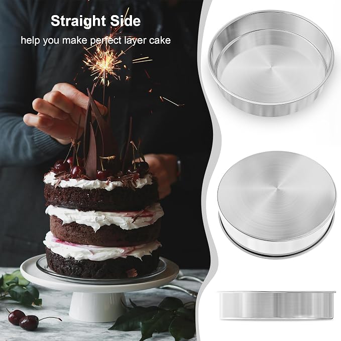 7 Inch Round Cake Pans, 3PCS Stainless Steel Cake Pan &100 Parchment Paper | AWTBDP Nonstick Heavy Duty Circle Cake Pan Tins Set for Birthday Wedding Baking Layer Cakes, Dishwasher Safe & Easy Release