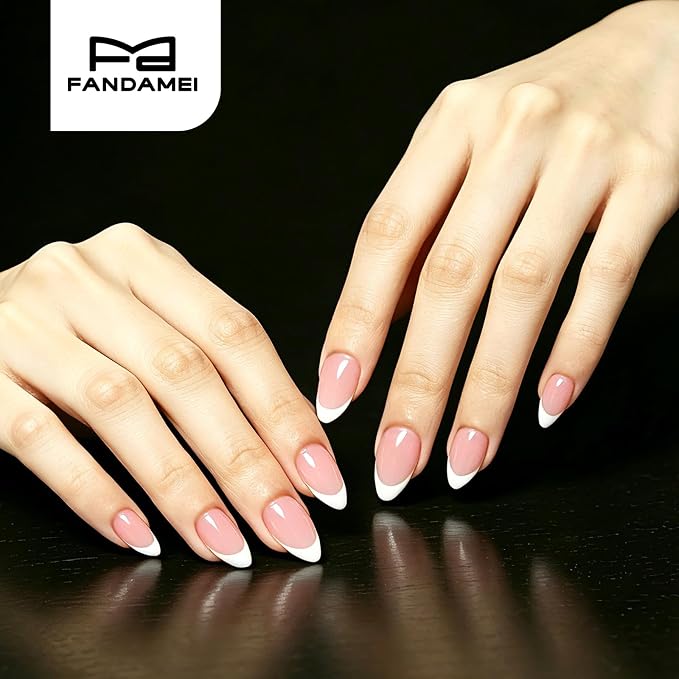 FANDAMEI French Tip Press On Nails, French Tip Nails, With Nail Prep Kit | Medium Almond Full Cover, With Cuticle Remover, Beginner-friendly, 120PCS Press On Nails French Tip, For DIY Nails At Home